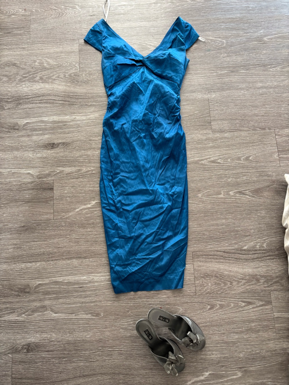 Vintage tailored Maggy London Deep Teal blue Satin dress